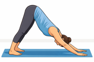 Downward Dog yoga pose with bent knees for beginners with tight hamstrings