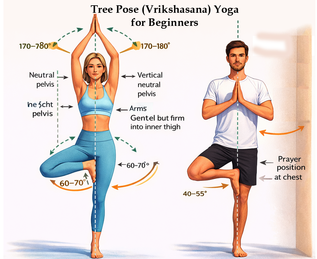 Tree Pose (Vrikshasana) Yoga for beginners showing correct balance and posture