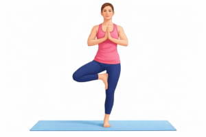 Tree Pose (Vrikshasana) Yoga with arms overhead showing balance angles and spinal alignment