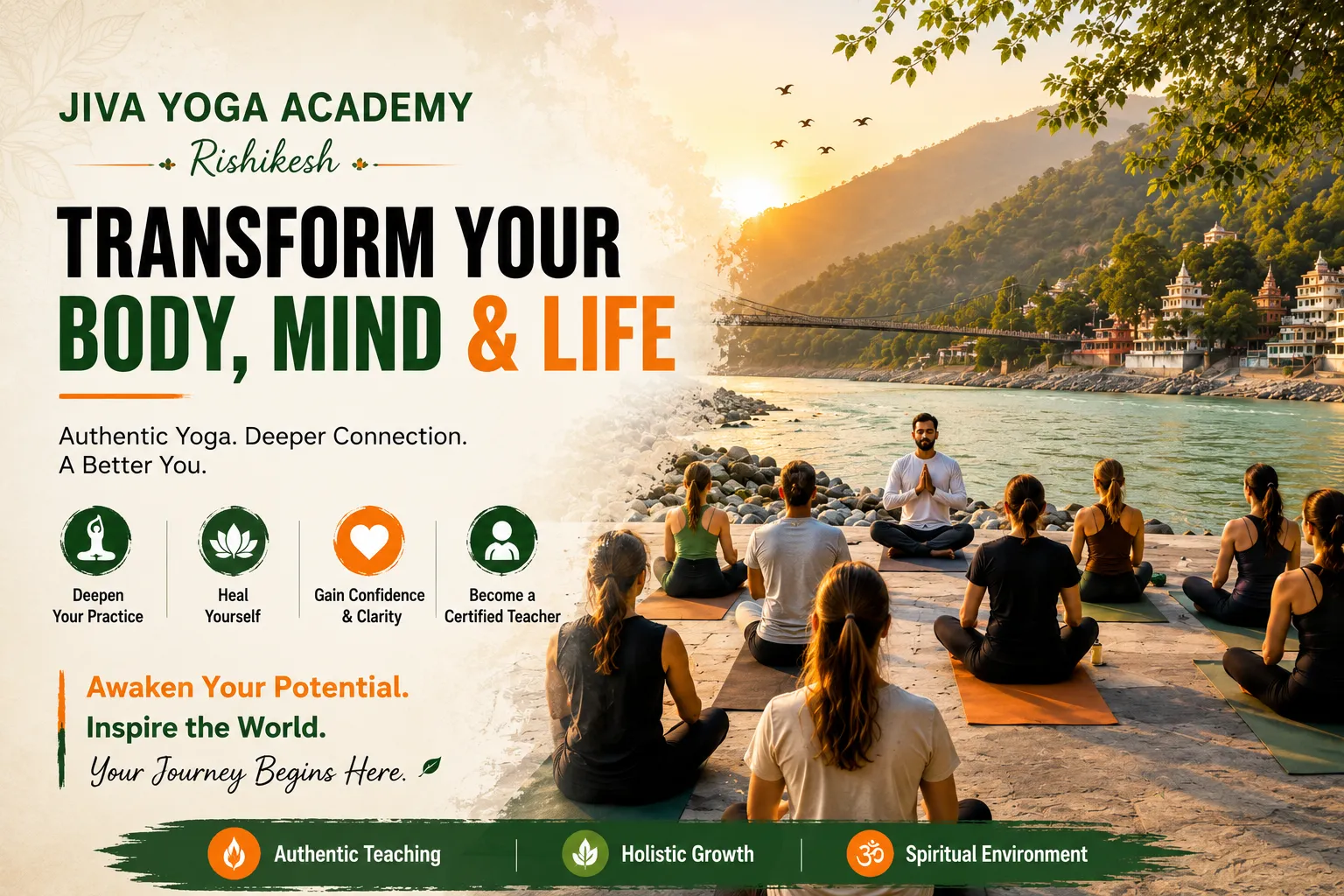 Experience authentic yoga, inner peace, and spiritual growth in the heart of Rishikesh.