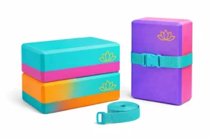 Colorful yoga blocks for beginners, designed to support balance, flexibility, and correct posture during yoga poses