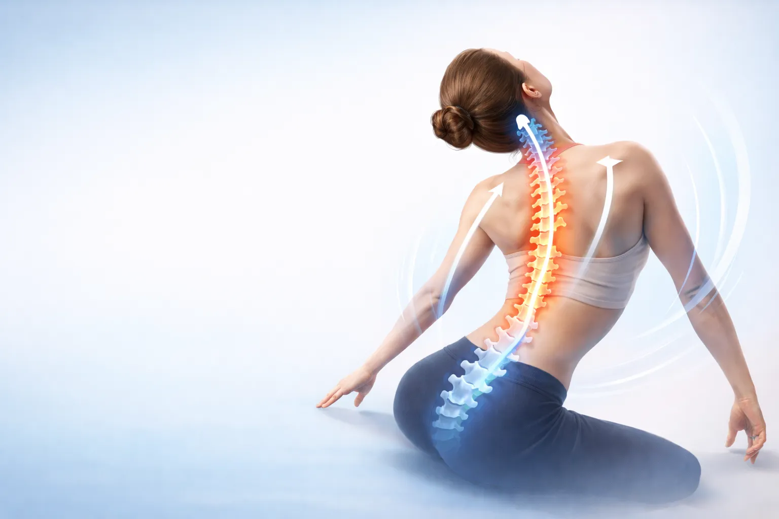 woman showing spine posture correction for back and neck pain relief