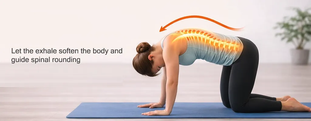 Cat pose exhale spine rounding movement