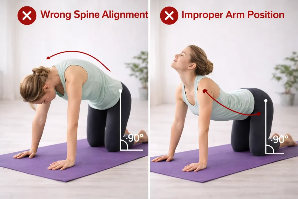 Cat Cow yoga common mistakes female model