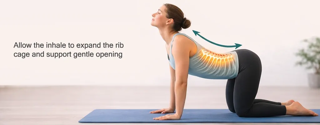 Cow pose inhale chest opening spine extension