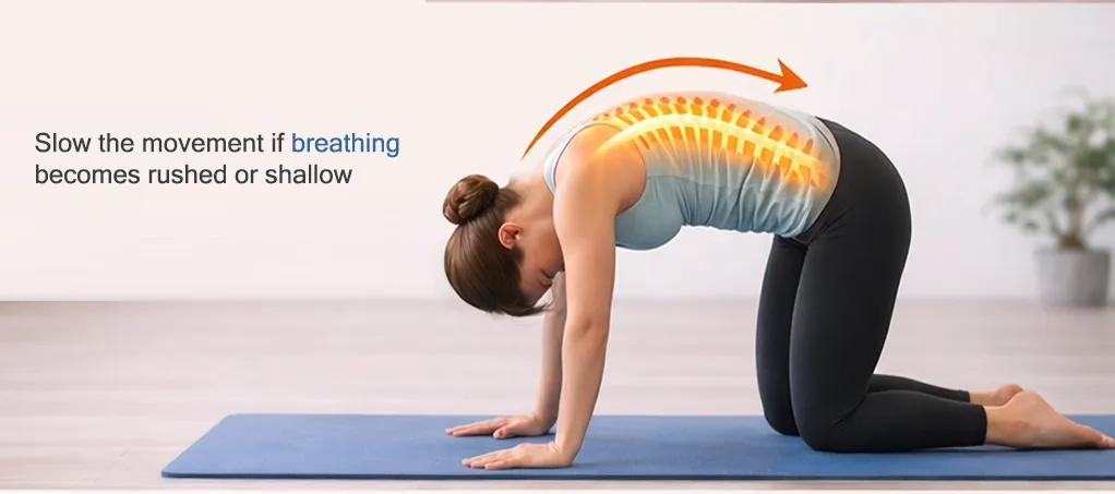 Cat pose slow breathing rounded spine