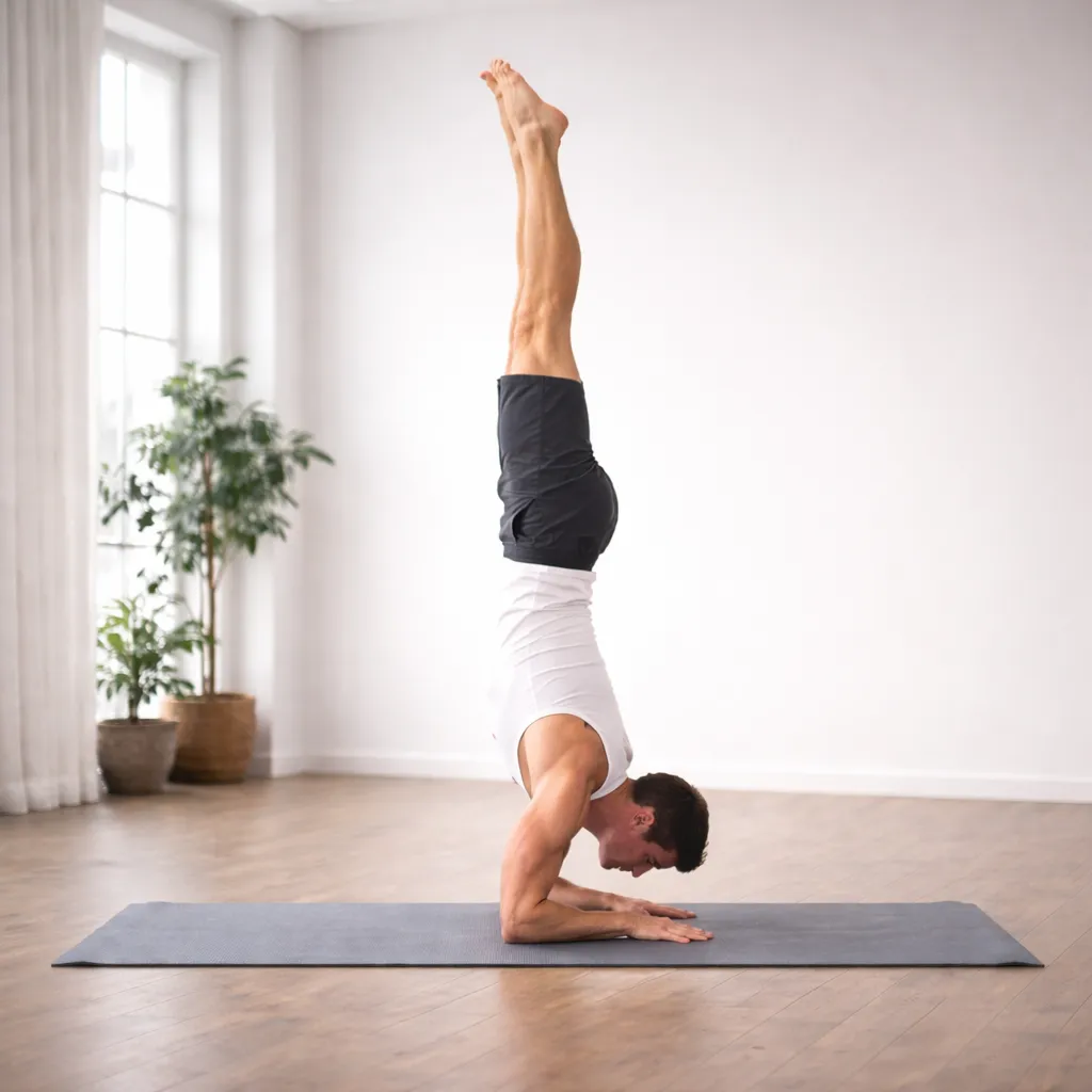 Pincha Mayurasana forearm stand pose under expert guidance