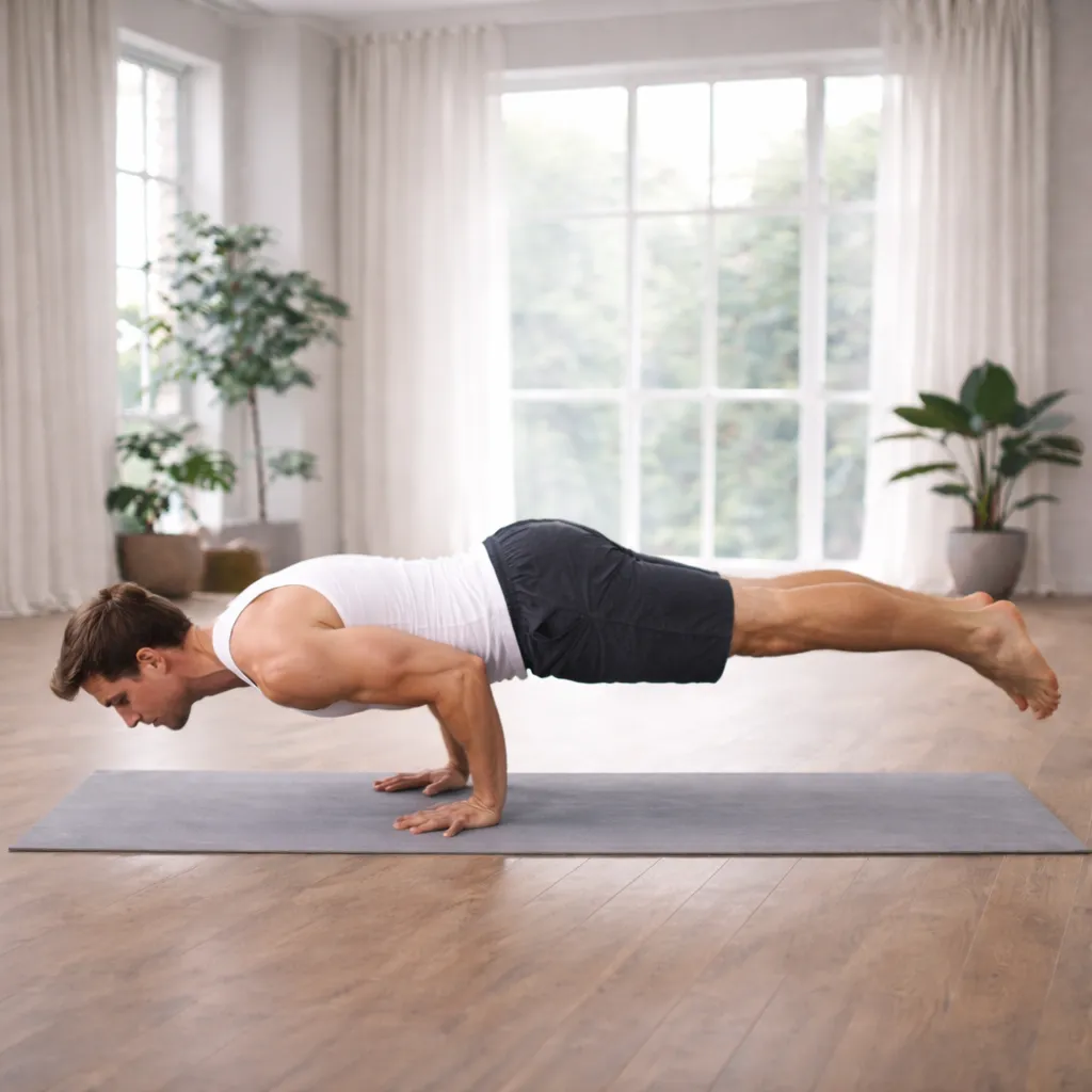 Mayurasana peacock pose requiring strength and balance