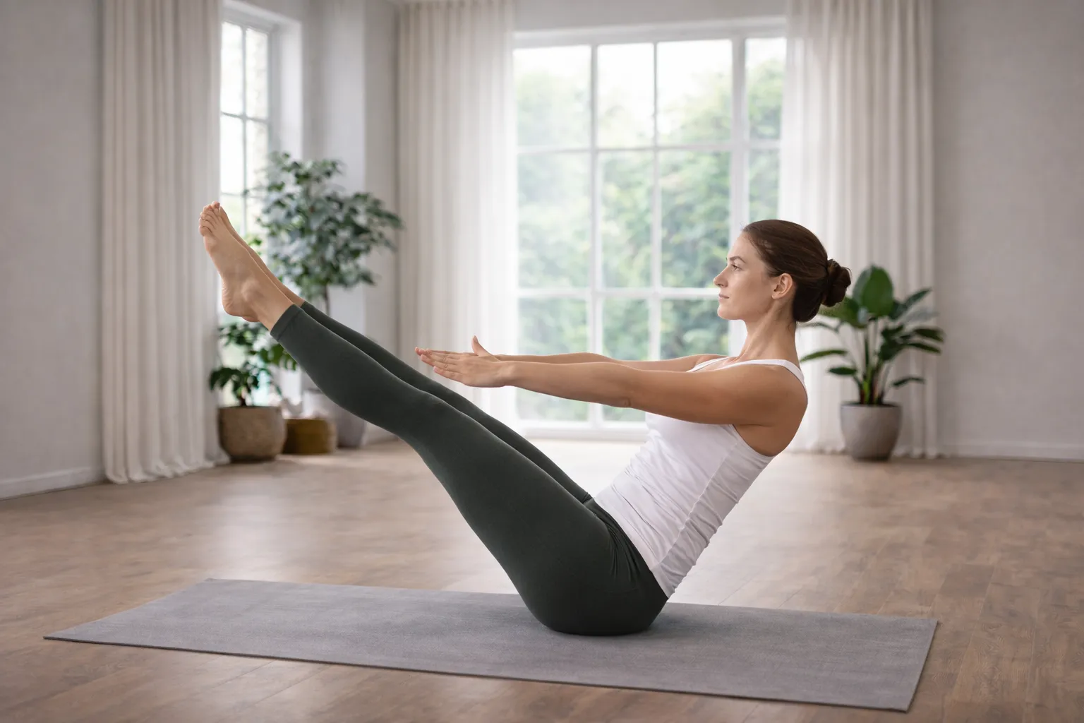 Naukasana boat pose strengthening core and abdominal muscles