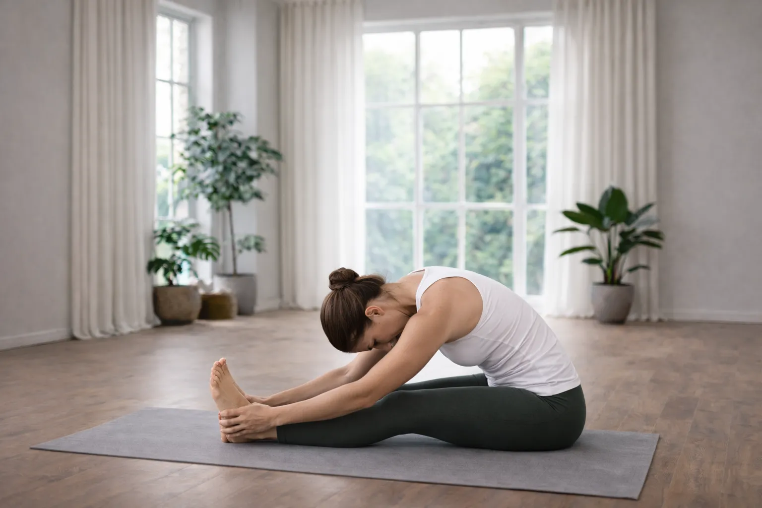 Paschimottanasana seated forward bend for flexibility and relaxation