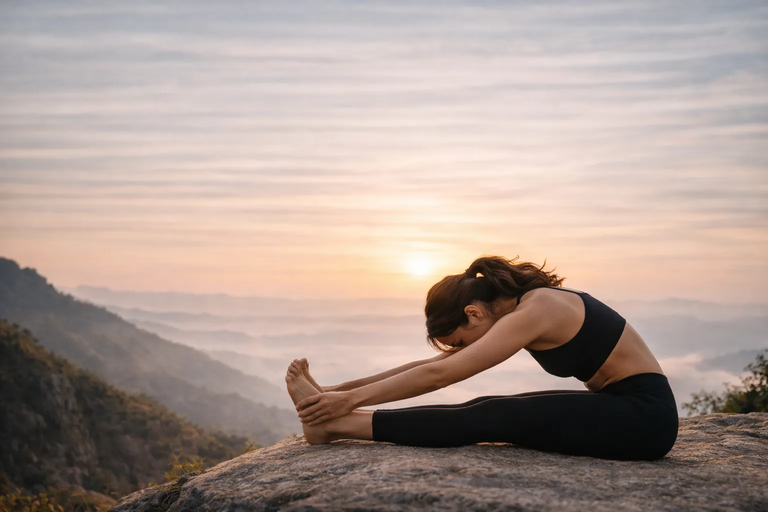 Paschimottanasana yoga pose demonstrating seated forward bend for flexibility and relaxation
