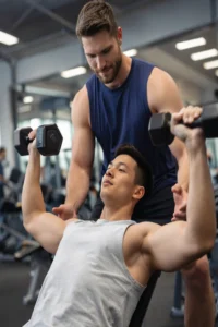 Beginner doing shoulder press to build shoulder and upper body strength