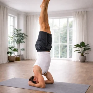 Sirshasana headstand pose practiced by experienced yoga practitioners