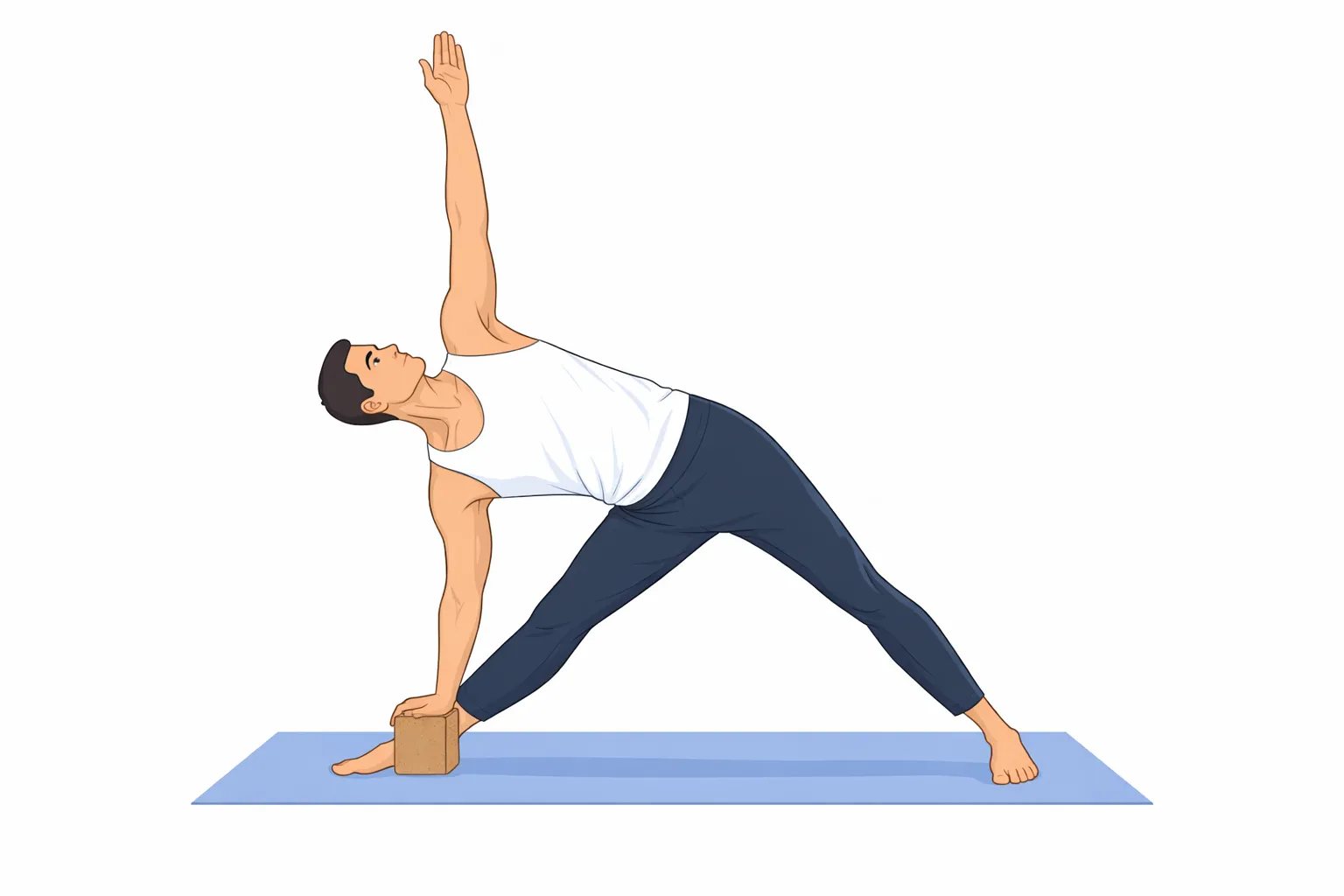Trikonasana (Triangle Yoga Pose) illustration showing correct foot angles and body alignment