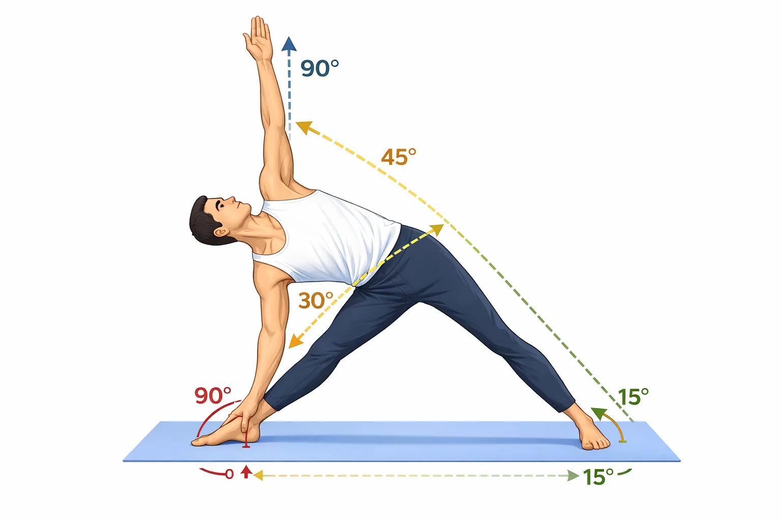 Trikonasana with yoga block support demonstrating proper alignment for beginners