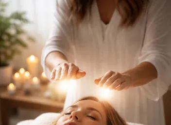 Reiki healing therapy with hands hovering for energy balance