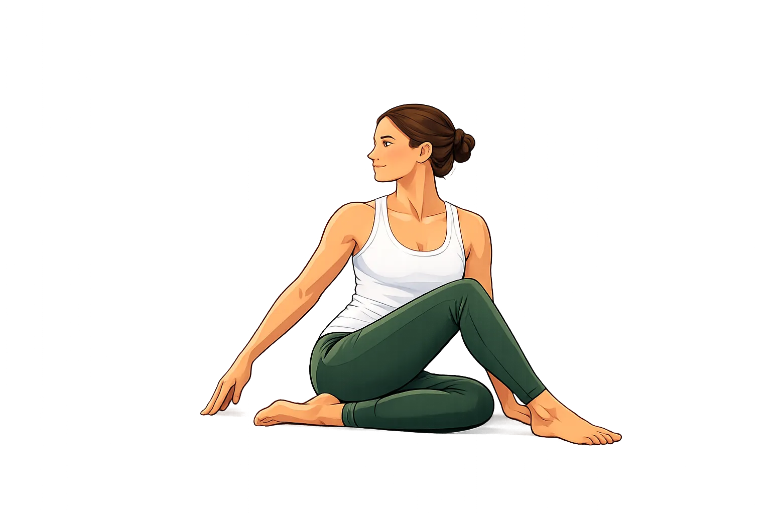 Illustration showing proper alignment in Ardha Matsyendrasana spinal twist