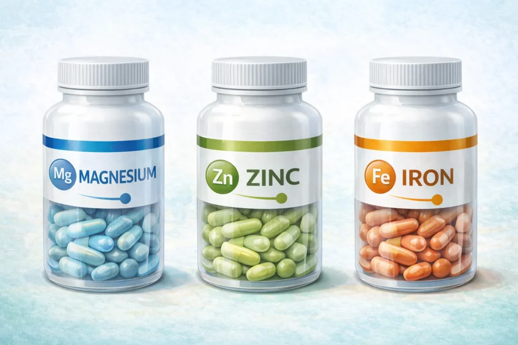 magnesium zinc and iron mineral supplements for bone energy and immune support