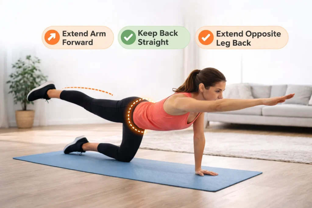 bird dog exercise for core strength and posture improvement