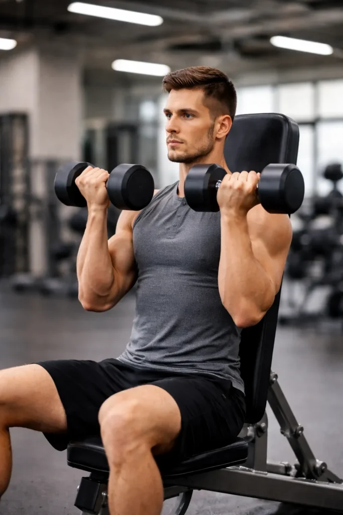 Beginner performing bicep curls to build arm muscles