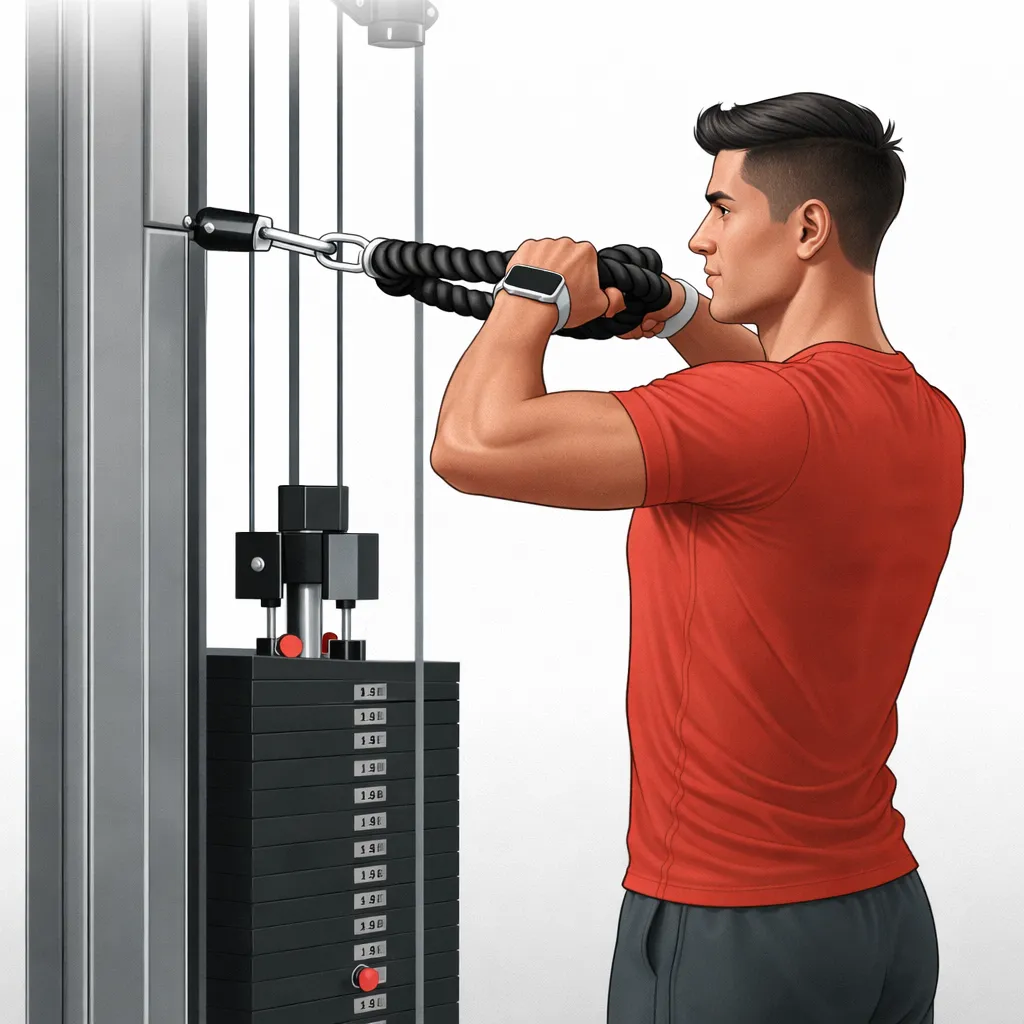 शुरुआती व्यक्ति ट्रेनर के साथ सुरक्षित रोप केबल शोल्डर एक्सरसाइज़ करते हुए