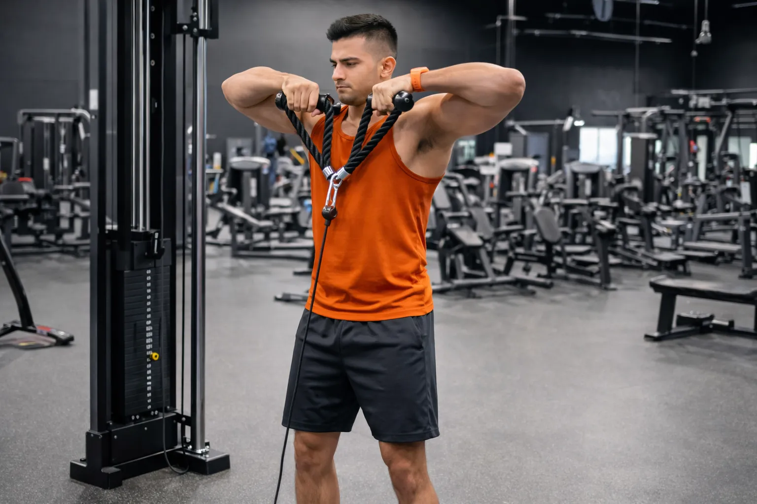 rope upright row shoulder trap exercise