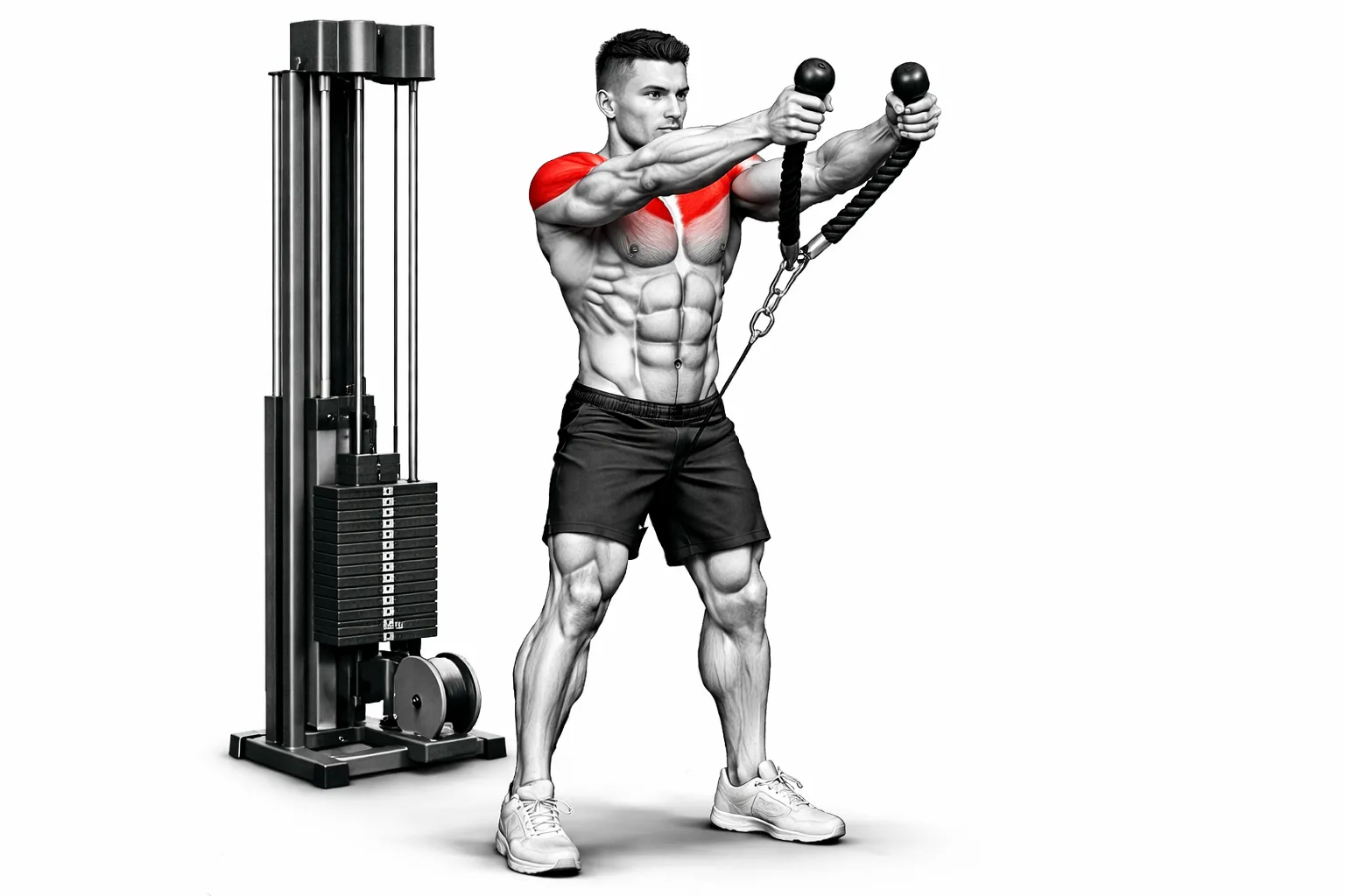 रोप फ्रंट रेज (Rope Front Raise) केबल मशीन से कंधों के सामने की मांसपेशियों (फ्रंट डेल्ट) के लिए एक्सरसाइज