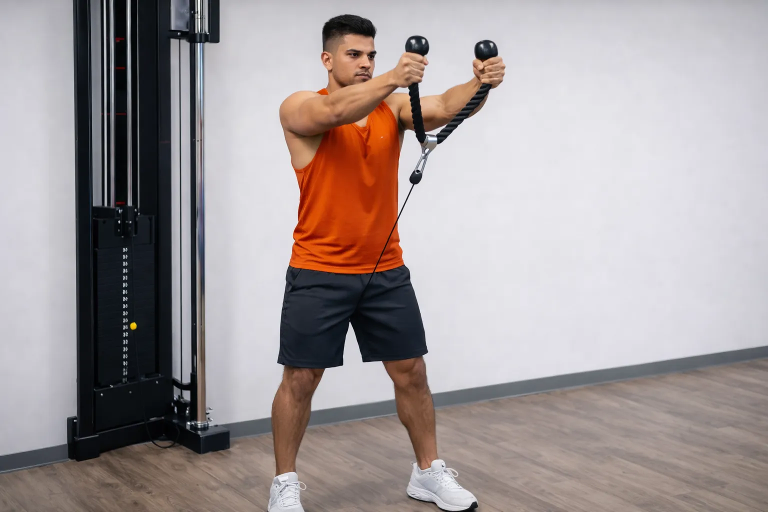 rope front raise front delt exercise