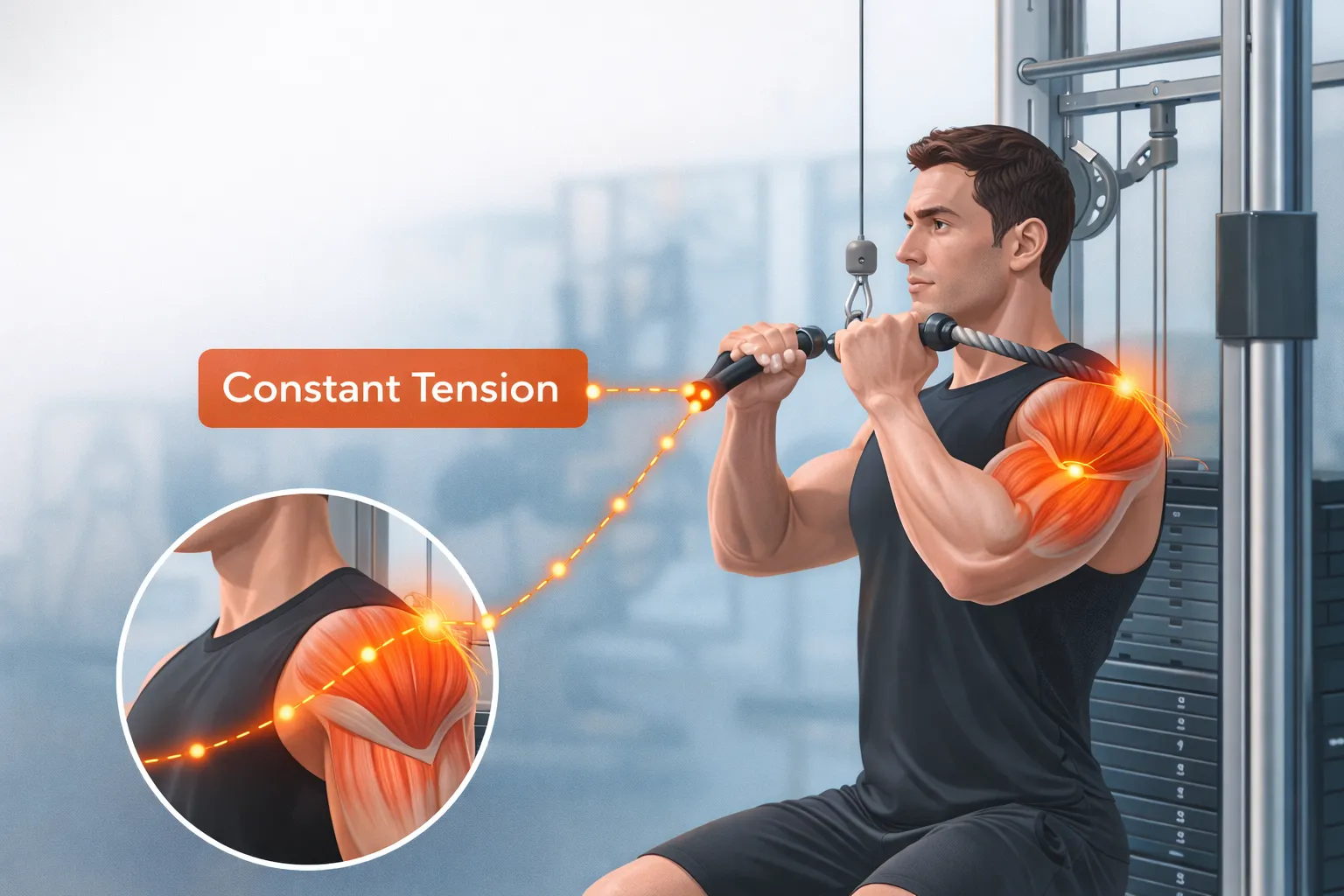 Rope exercise showing better muscle activation and control using cable machine