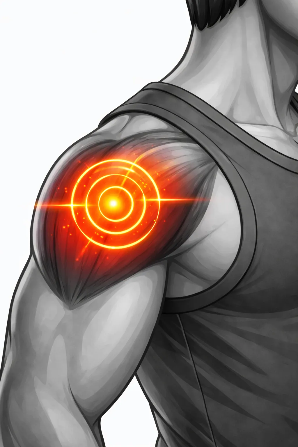 Shoulder muscle highlighted showing better muscle activation and control during cable rope exercise