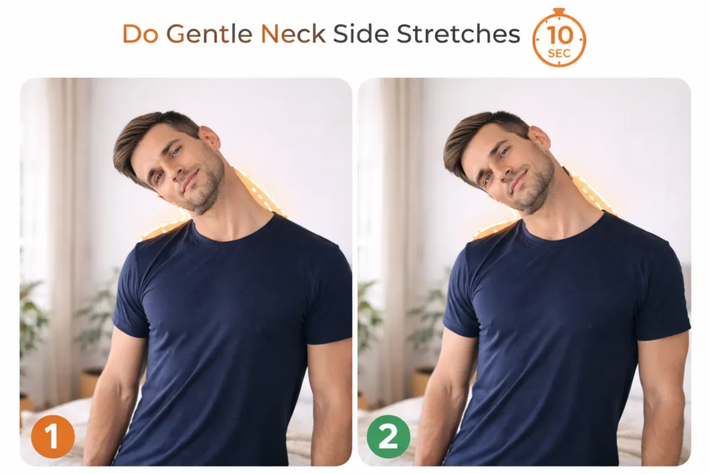 gentle neck side stretch exercise to relieve neck tension