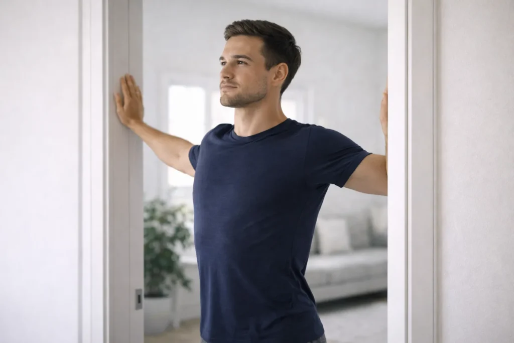 doorway chest stretch exercise to open chest and improve posture