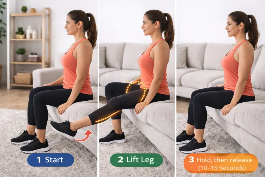 seated leg lift exercise to strengthen lower body and improve posture