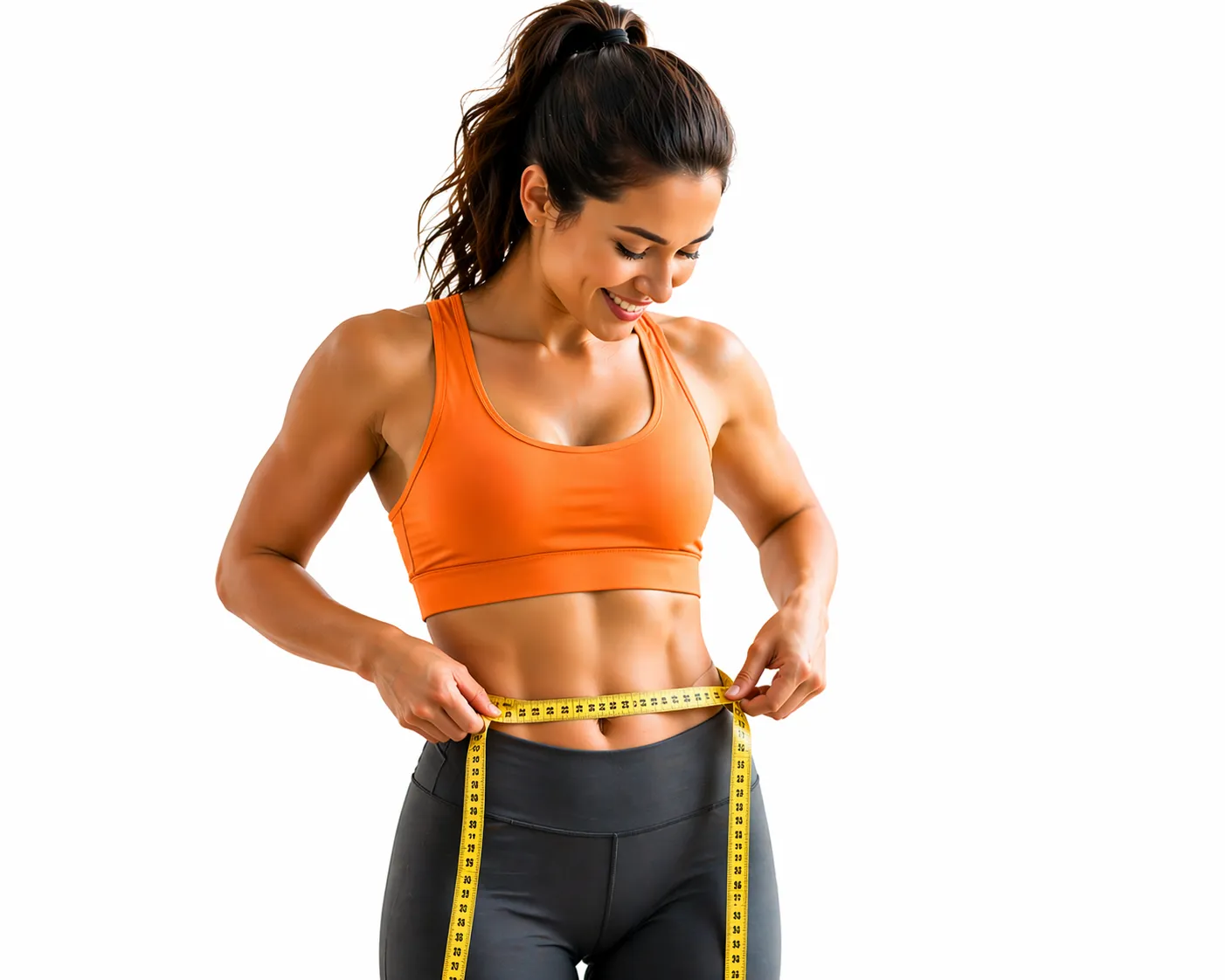 woman measuring waist for weight and fat loss progress"