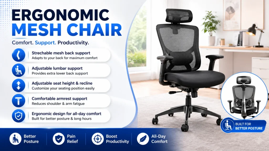 ergonomic mesh chair for sitting comfort and back support