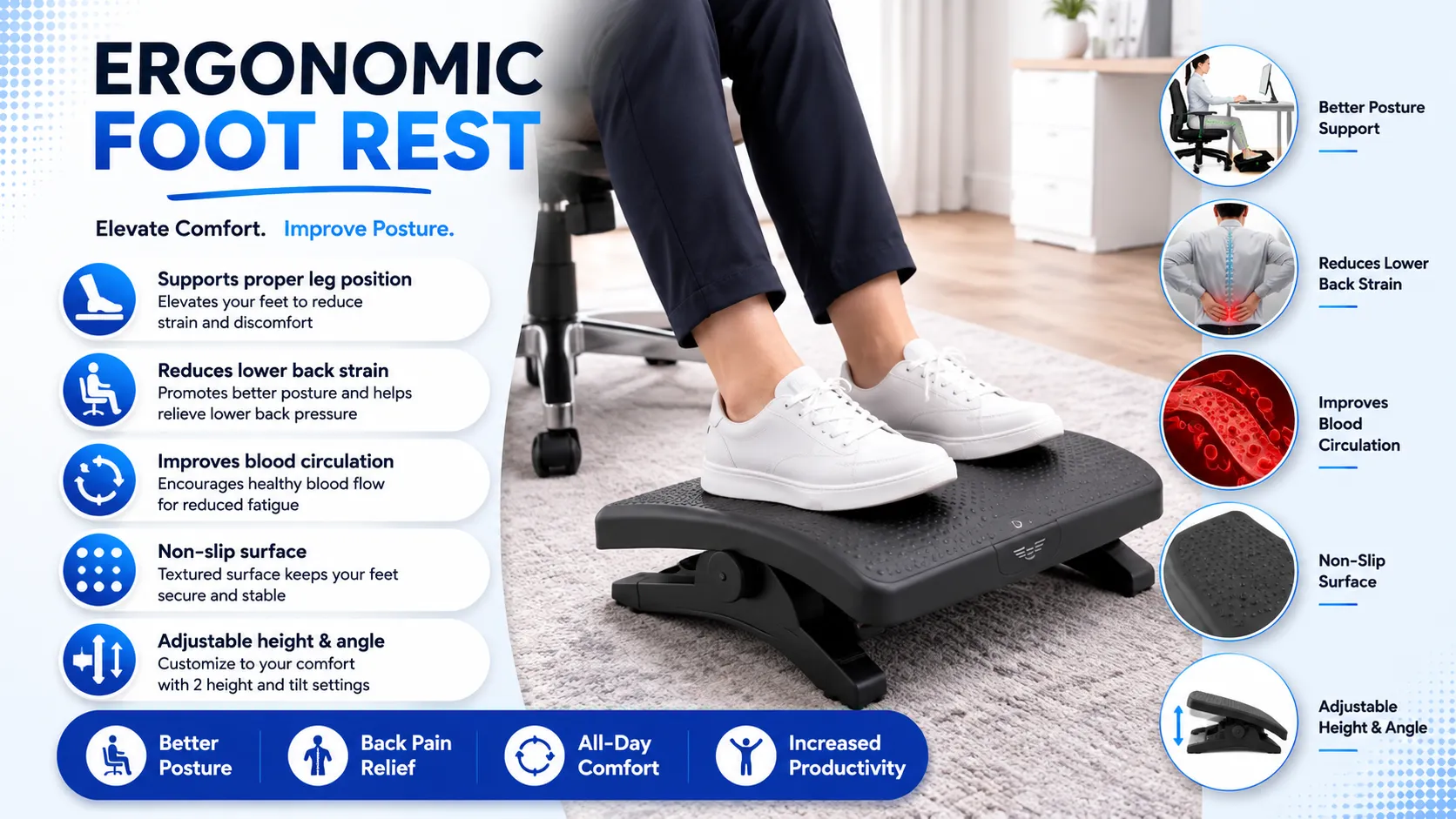 Ergonomic Foot Rest for Office Use