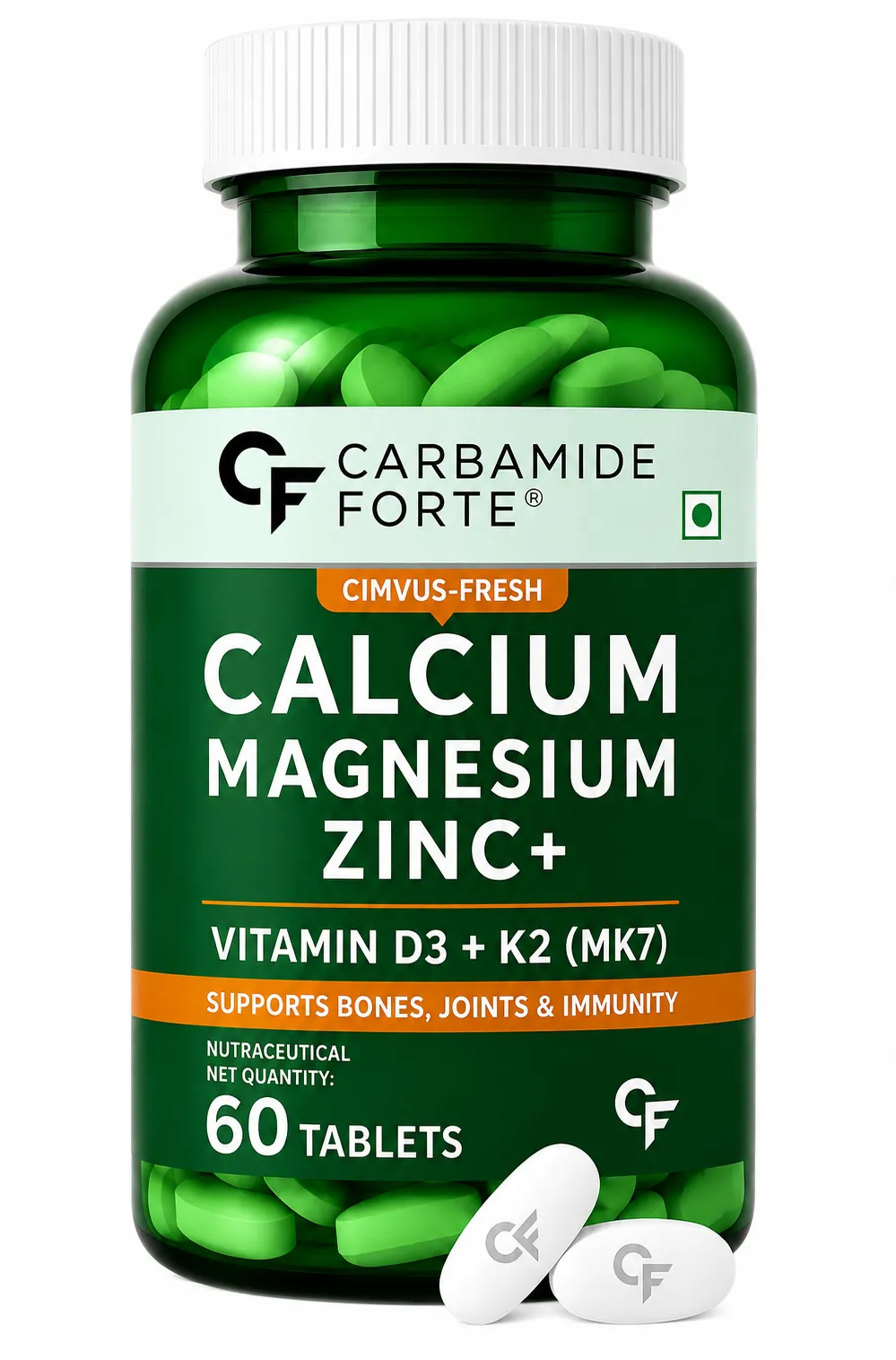 Vitamin D3 + K2 MK7 with Calcium, Magnesium & Zinc for Bones, Joints & Immunity – 60 Tablets