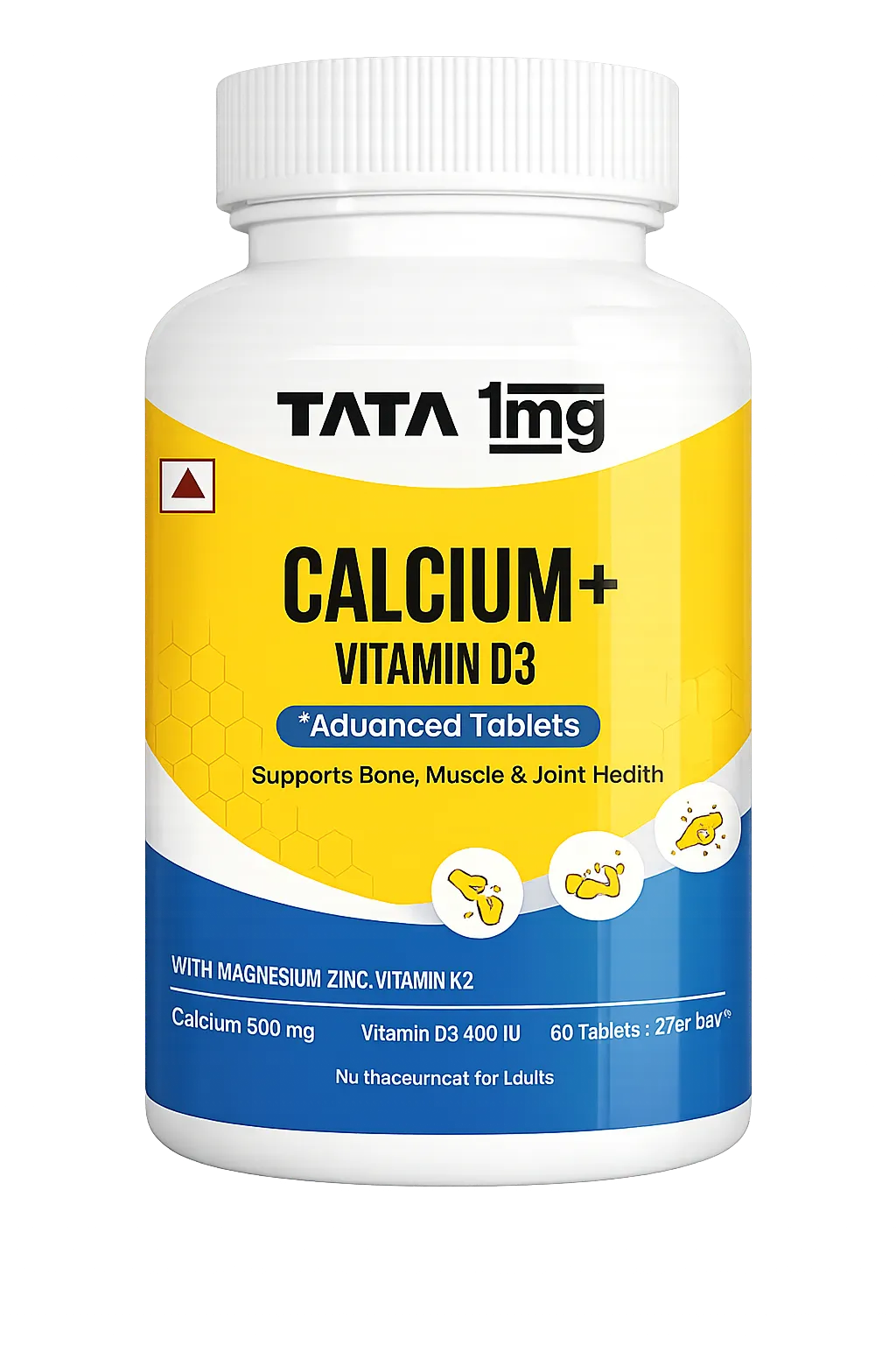 Calcium, Magnesium & Zinc with Vitamin D3 + K2 MK7 Supplement for Bones, Joints & Muscle Health – 60 Tablets