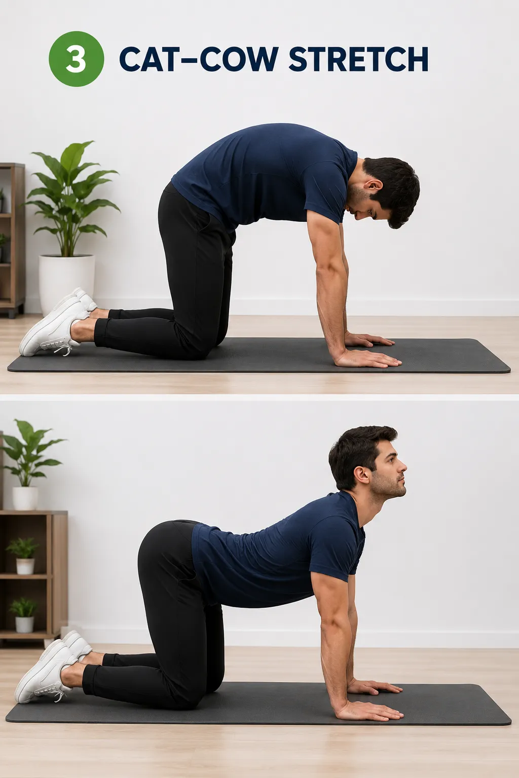 Cat-cow stretch exercise to improve spinal flexibility and posture