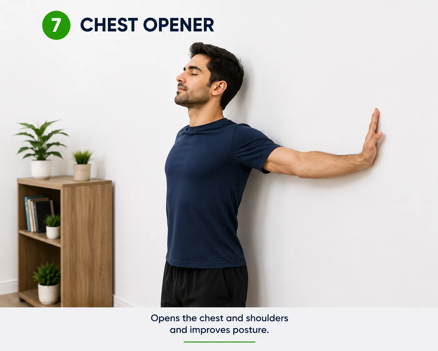 Wall chest stretch to open the chest and improve posture