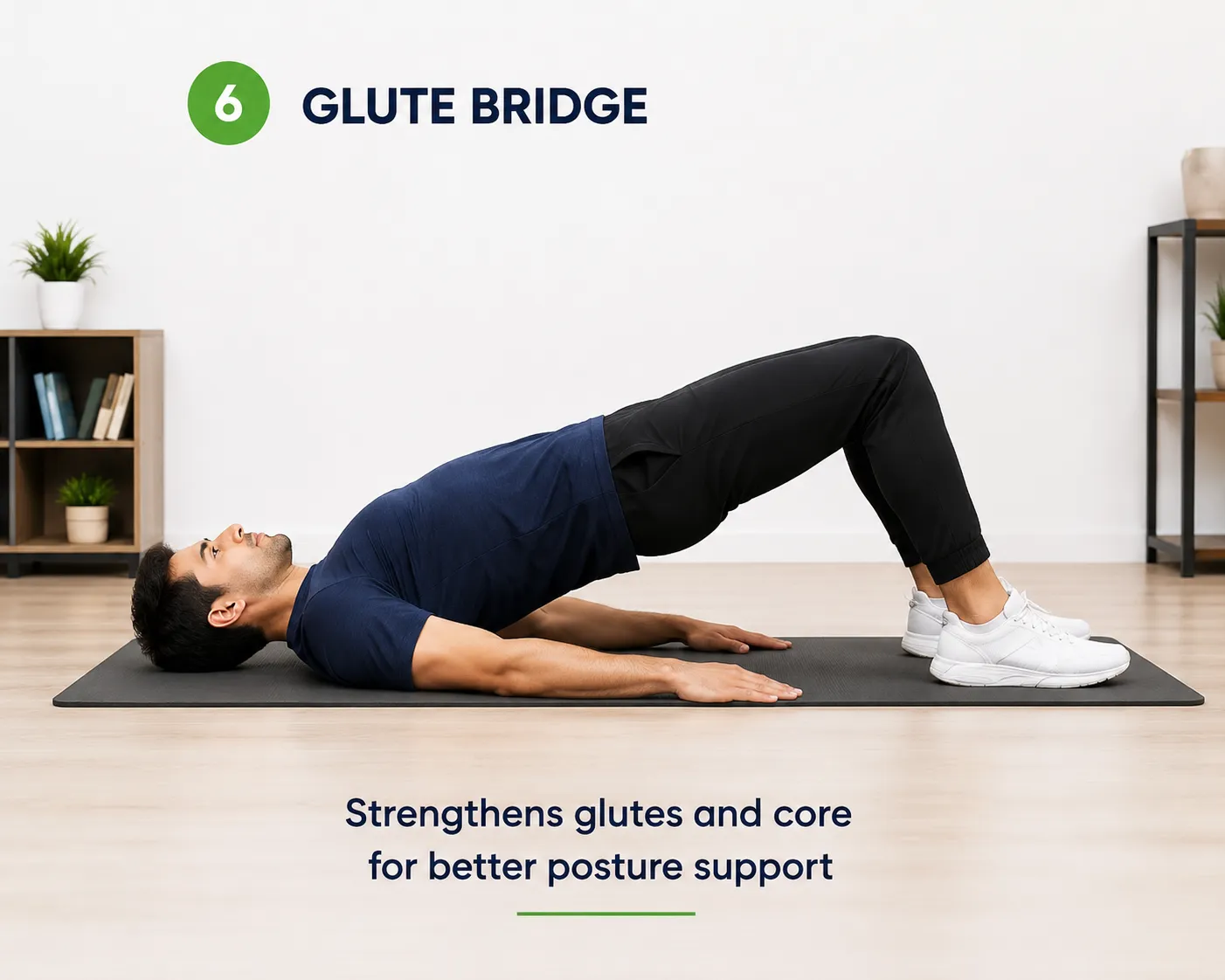 Glute bridge exercise to strengthen glutes and support better posture
