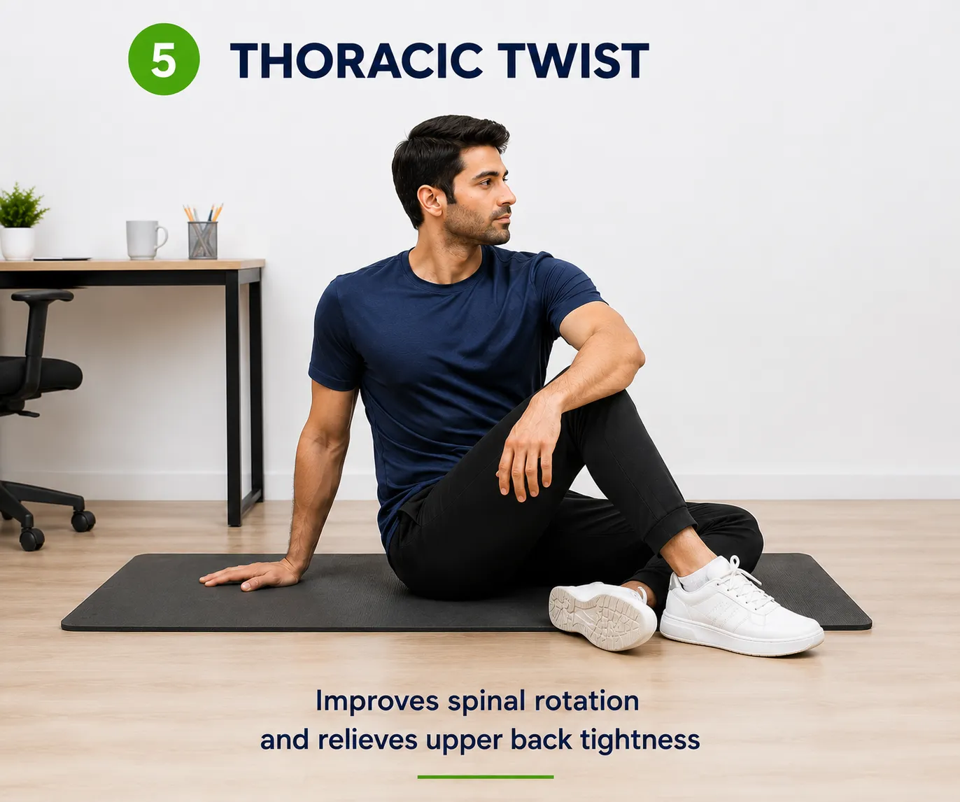 Thoracic twist exercise to improve spinal mobility and posture