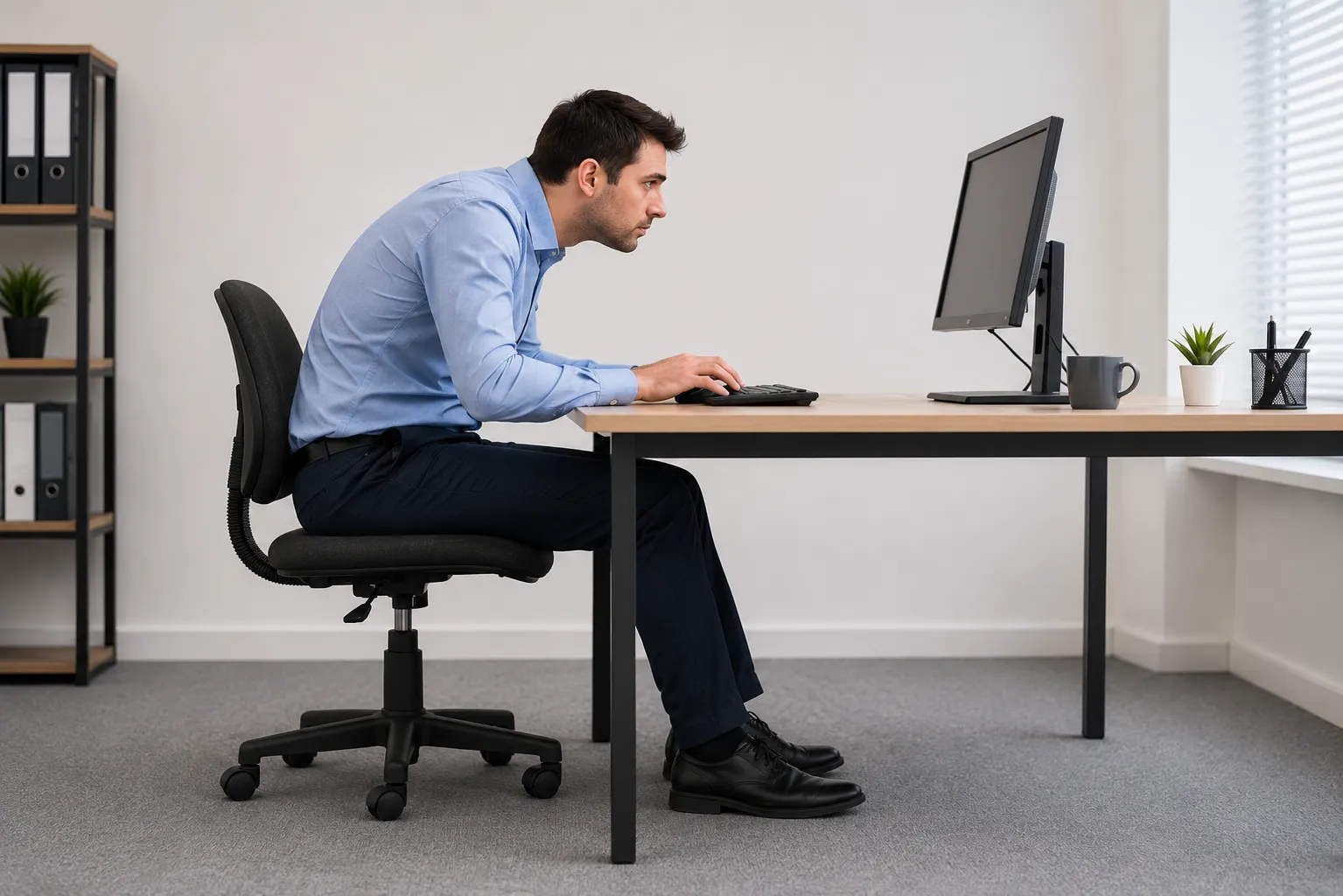 Common workplace posture challenges while sitting at a desk